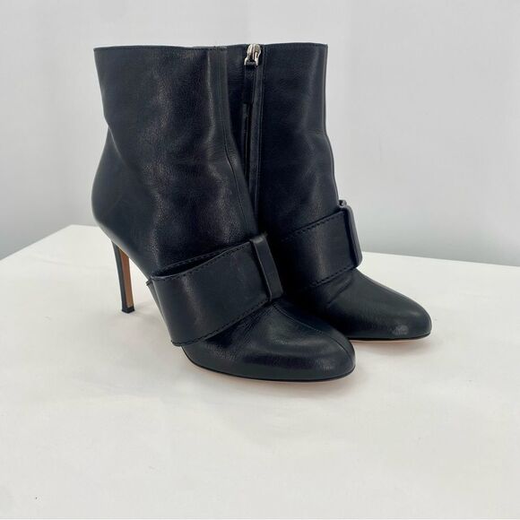 VALENTINO GARAVANI Black Leather Stiletto Ankle Booties Heels - Picture 6 of 14